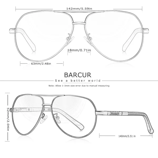 BARCUR Men sunglasses Polarized UV400 Protection Driving Sun Glasses Women Male Oculos de sol - Image 3