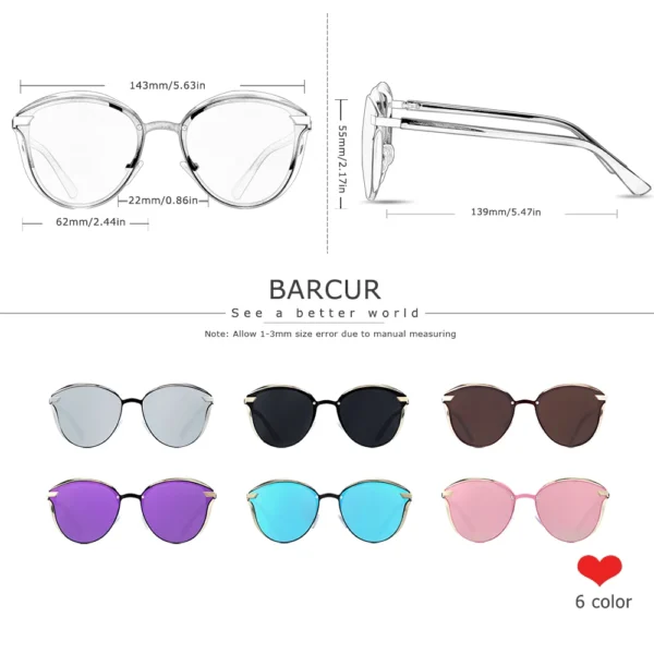 BARCUR Vintage Polarized Sunglasses Women Round Sun Glassess Ladies Cat Eye Women's Glasses - Image 3