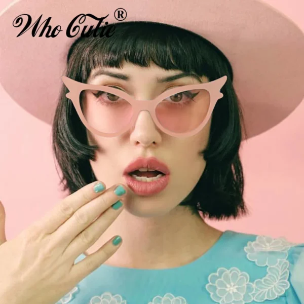 WHO CUTIE Brand 2018 Vintage 90s Unique Cat Eye Sunglasses Women Sexy Red Frame Retro Black Cateye Sun Glasses Shades Gift OM594 - Image 4