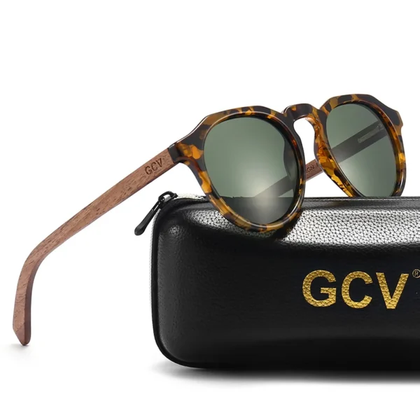 GCV Brand Advanced Walnut Wood Hawksbill Leopard Grain Frames Ultralight Sunglasses Men Women Female Polarized Delicate Fashion - Image 2