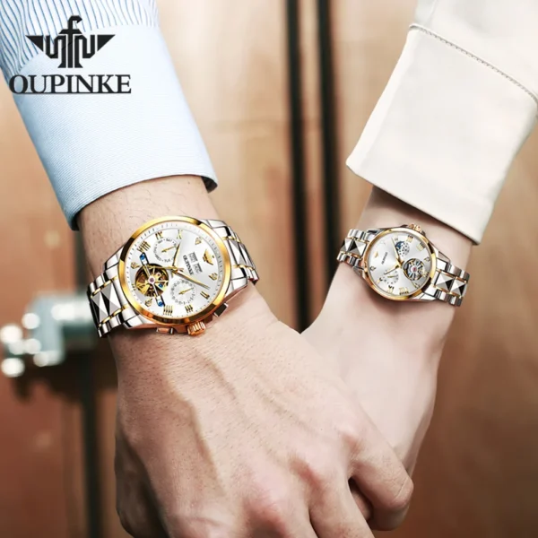 OUPINKE Original Tourbillon Couple Watches Pair for Men And Women Luxury Top Brand Automatic Mechanical Wristwatch Lover's Gifts - Image 2