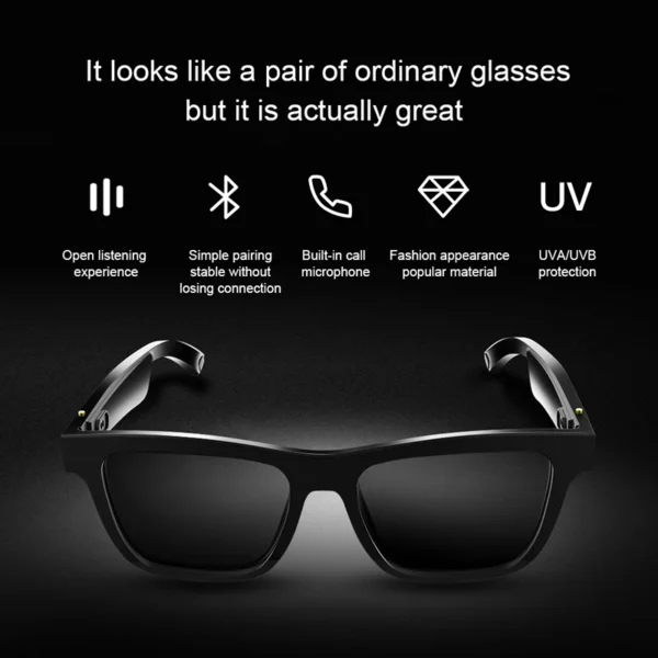 E10 Smart Glasses Bone Conduction Headphones Replaceable Prescription Lenses Bluetooth Earphone Stereo Music Sunglasses Ear Hook - Image 5