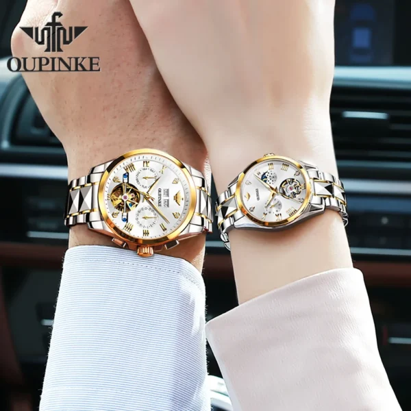 OUPINKE Original Tourbillon Couple Watches Pair for Men And Women Luxury Top Brand Automatic Mechanical Wristwatch Lover's Gifts - Image 3