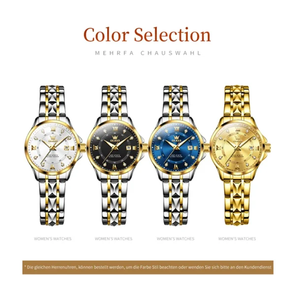 OLEVS Women‘s Watches Luxury Fashion Gold Small Wristwatch for Ladies Original Waterproof Rhombus Stainless Steel Strap Date - Image 6