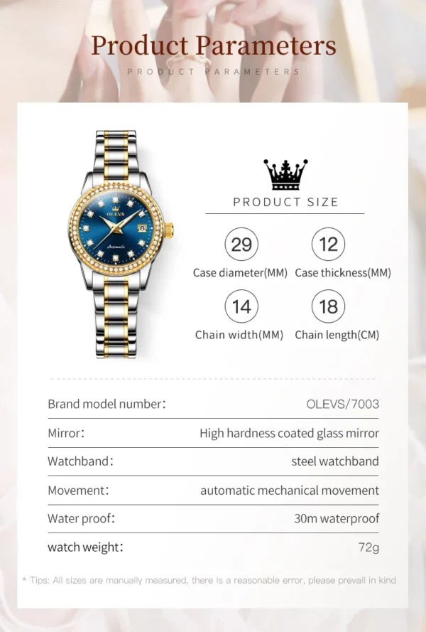 OLEVS Automatic Watch for Women Diamond Gold Luxury Stainless steel Elegant Original Women's Automatic Watch Necklace Gift Set - Image 5