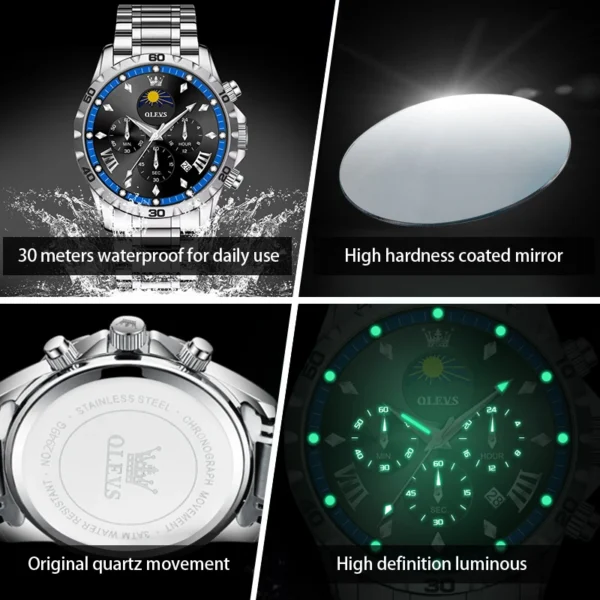 OLEVS 2949 Original Men's Watches Moon Phase Chronograph Waterpoof Luminous Quartz Watch Man Fashion Luxury Brand Watch for Men - Image 4