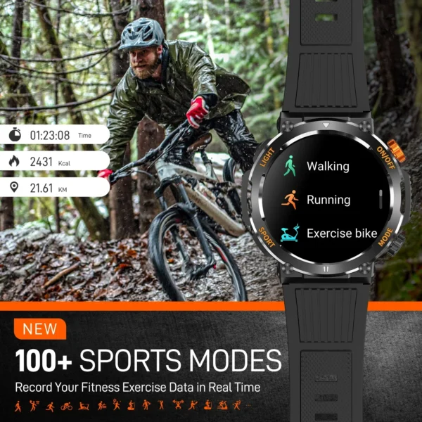 EIGIIS Military Smart Watch For Men 100+ Sports Modes Fitness 450mAh Tracker IP67 Waterproof Heart Rate Long Life Battery HT17 - Image 4