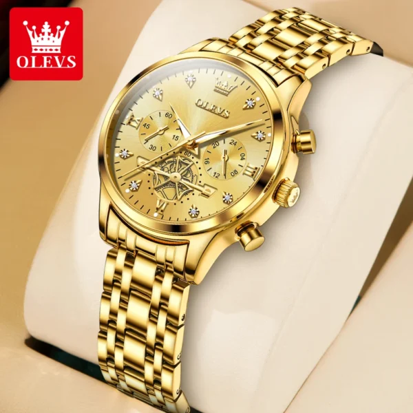 OLEVS Flywheel Skeleton Women Quartz Watch Stainless steel Chronograph Waterproof Luminous Ladies Bracelet Watch for Women Set