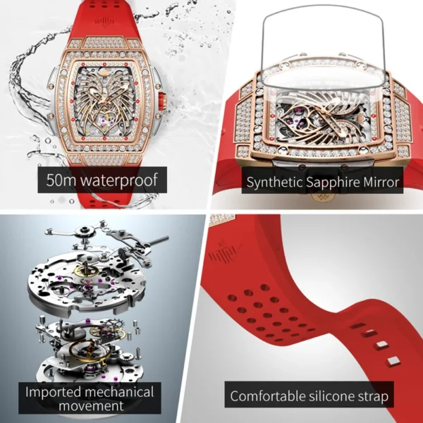 OUPINKE Original Women's Watches Luxury Tonneau Diamond Dial Fully Automatic Mechanical Watch Waterproof Sapphire Mirror Surface - Image 5