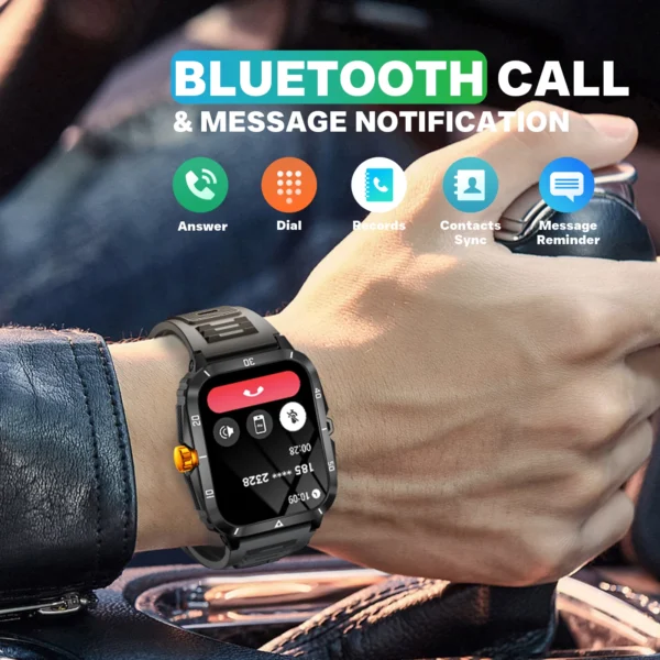 EIGIIS Smart Watch 3ATM Waterproof 1.96" IPS Screen Military KT71 Men 100+ Sport Mode Heart Rate Blood Pressure Bluetooth Call - Image 3
