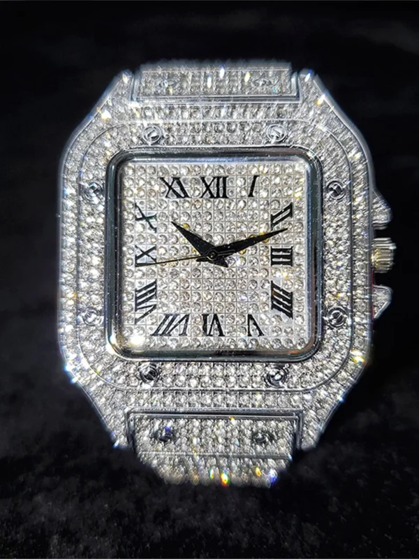 Drip Letter Proud Watch for Men Big Dial Military Quartz Clock Luxury Rhinestone Hip Hop Jewelry Relogio Masculio - Image 4