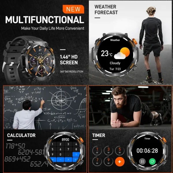 EIGIIS Military Smart Watch For Men 100+ Sports Modes Fitness 450mAh Tracker IP67 Waterproof Heart Rate Long Life Battery HT17 - Image 5