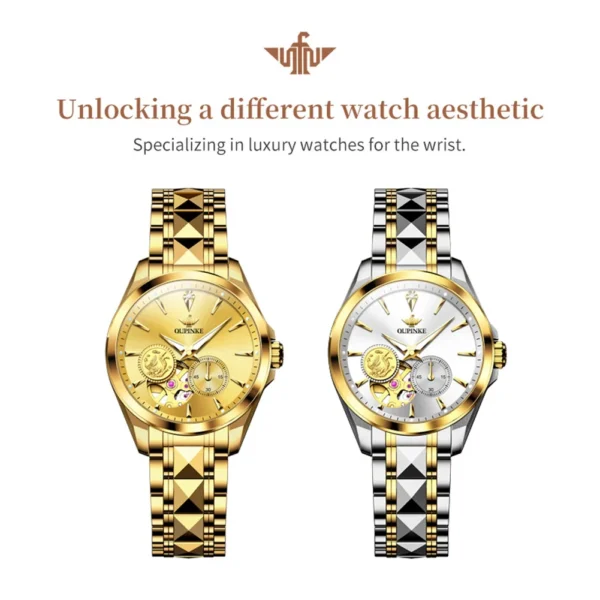 OUPINKE Luxury Brand Women Watches Tungsten Steel Strip Real Gold Real Diamond Fully Automatic Mechanical Female Watch Original - Image 6