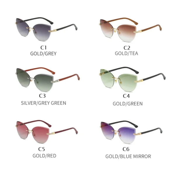 Vintage Cat Eye Rimless Sunglasses Women Brand Frameless Gradient Cut Lens Shade Eyewear Trendy Oversized Men Sun Glasses Female - Image 6