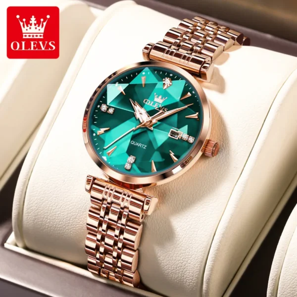 OLEVS 5536 Womens Watch Fashion Luxury Quartz Watches Waterproof Stainless Steel Zircon Scale Watch For Women Chronograph Date
