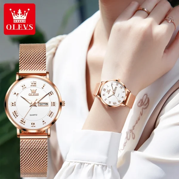 OLEVS 2920 Women's Watch Top Quality Stainless Steel Waterproof Double Calendar Quartz Watch Classic Fashion Luxury Women Watch - Image 2