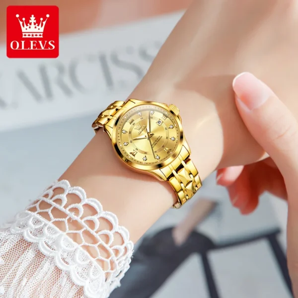OLEVS Women‘s Watches Luxury Fashion Gold Small Wristwatch for Ladies Original Waterproof Rhombus Stainless Steel Strap Date - Image 2