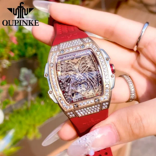 OUPINKE Original Women's Watches Luxury Tonneau Diamond Dial Fully Automatic Mechanical Watch Waterproof Sapphire Mirror Surface - Image 2