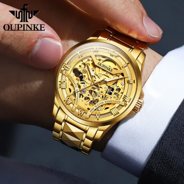 OUPINKE Men's Wristwatch Automatic Mechanical Watches Tungsten Steel Waterproof Luxury Watches Luminous Hollow Out Watch For Men - Image 4