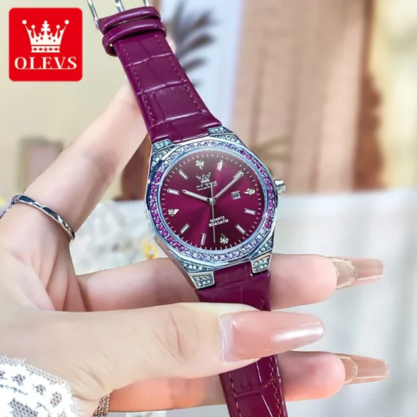 OLEVS Original Women's Watches Diamond Lap Fashion Leather Strap 3m Waterproof Luminous Ladies Wristwatch Quartz Watch for Women - Image 5