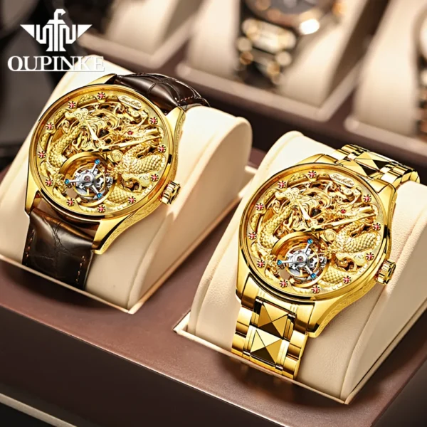 OUPINKE Men's Watch Original Automatic Mechanical Tourbillon Watch High Quality Luxury All Gold Sapphire Crystal Dragon Watch - Image 6