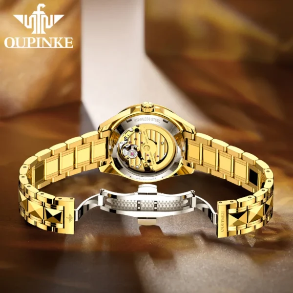OUPINKE Luxury Brand Women Watches Tungsten Steel Strip Real Gold Real Diamond Fully Automatic Mechanical Female Watch Original - Image 2