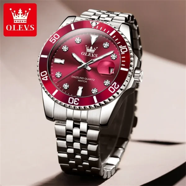 OLEVS Men's Watches Luxury Brand One-Way Timing Rotation Bezel Analog Original Quartz Watch for Men Submarine Series Wristwatch - Image 2