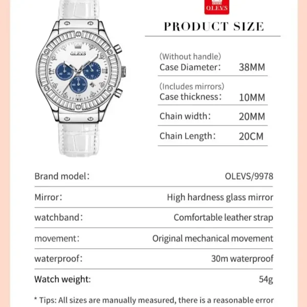OLEVS Women's Watches Luxury Brand Multifunction Quartz Watch Leather Strap Date Chronograph Waterproof Quartz Watch for Ladies - Image 5