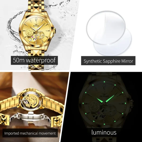 OUPINKE Luxury Brand Women Watches Tungsten Steel Strip Real Gold Real Diamond Fully Automatic Mechanical Female Watch Original - Image 5