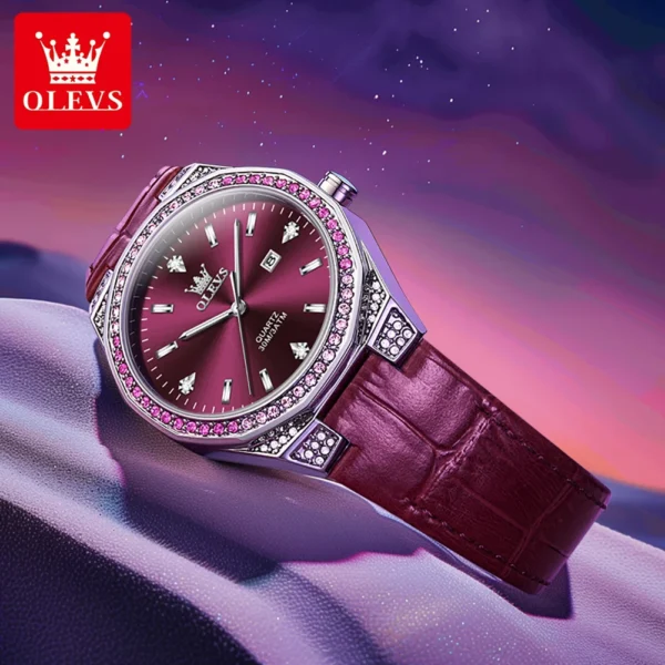 OLEVS Original Women's Watches Diamond Lap Fashion Leather Strap 3m Waterproof Luminous Ladies Wristwatch Quartz Watch for Women - Image 3