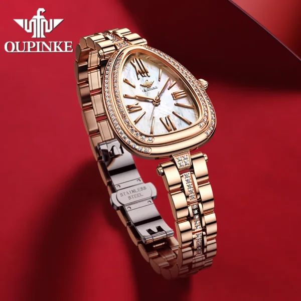 OUPINKE 3192 Luxury Waterproof Watch For Women Quartz Movement Ladies Hand Clock Diamond Steel Strap Fashion Wrist Watches - Image 5