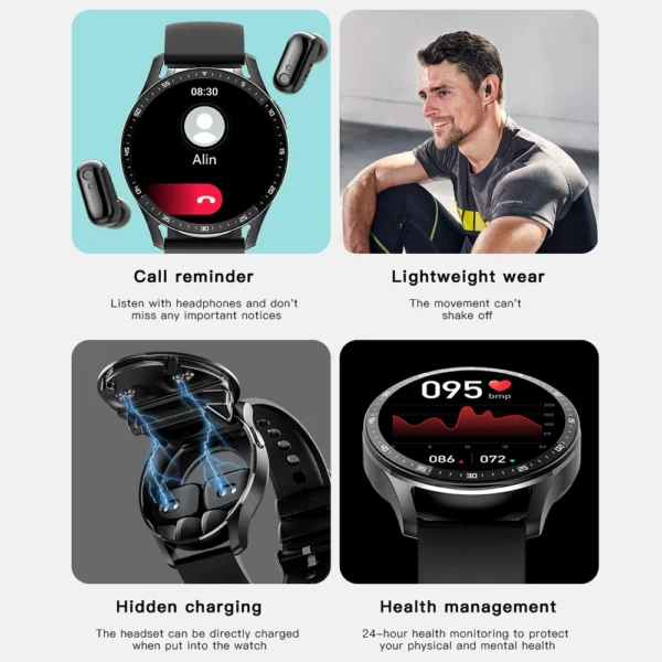 GEJIAN X7 Headset Smart Watch TWS Two In One Wireless Bluetooth Dual Headset Call Health Monitor Sport Music Smartwatch 2023 New - Image 2