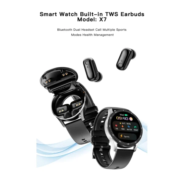 GEJIAN X7 Headset Smart Watch TWS Two In One Wireless Bluetooth Dual Headset Call Health Monitor Sport Music Smartwatch 2023 New - Image 3