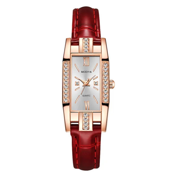 Womens Watches Fashion Square Ladies Quartz Watch Bracelet Set Green Dial Simple Leather Luxury Women Watches - Image 4