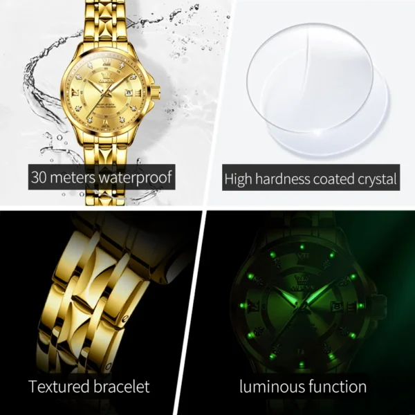 OLEVS Women‘s Watches Luxury Fashion Gold Small Wristwatch for Ladies Original Waterproof Rhombus Stainless Steel Strap Date - Image 5