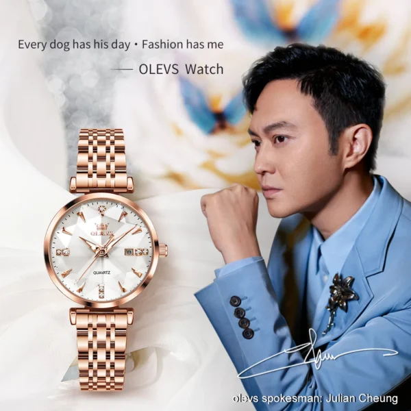 OLEVS 5536 Womens Watch Fashion Luxury Quartz Watches Waterproof Stainless Steel Zircon Scale Watch For Women Chronograph Date - Image 2