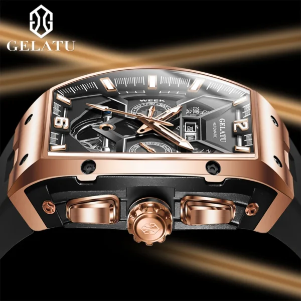 GELATU Men's Watches Original Luxury Fully Automatic Mechanical Watch Tonneau Silicon Tape Multifunctional Male Wristwatch Brand - Image 5