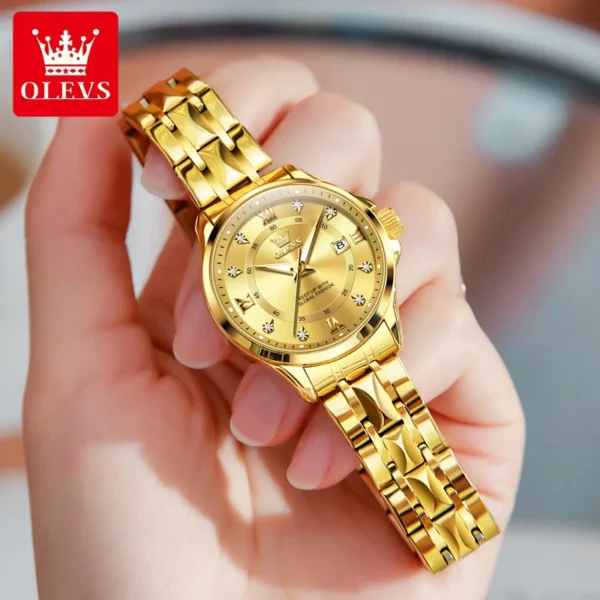 OLEVS Women‘s Watches Luxury Fashion Gold Small Wristwatch for Ladies Original Waterproof Rhombus Stainless Steel Strap Date - Image 3