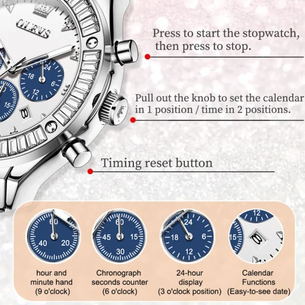 OLEVS Women's Watches Luxury Brand Multifunction Quartz Watch Leather Strap Date Chronograph Waterproof Quartz Watch for Ladies - Image 4