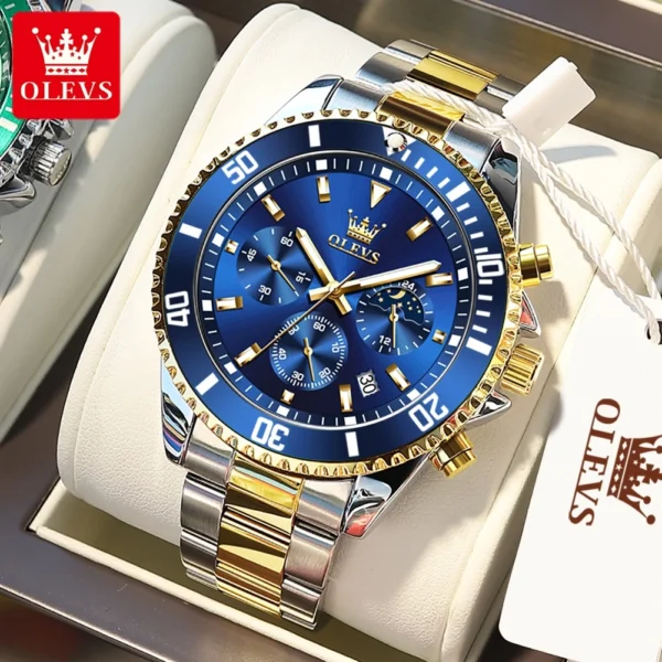 OLEVS Men's Watches Top Brand Luxury Watch for Men Original Waterproof Stainless Steel Chronograph Moon Phase Date Rota Dial - Image 2