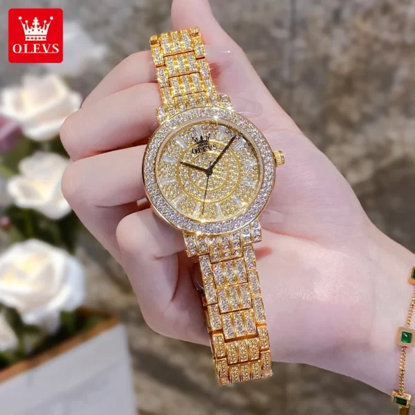 OLEVS Women's Watches Luxury Elegant Full Diamonds Original Quartz Watch for Man Waterproof Stainless Steel Gift Box Bracelet - Image 2