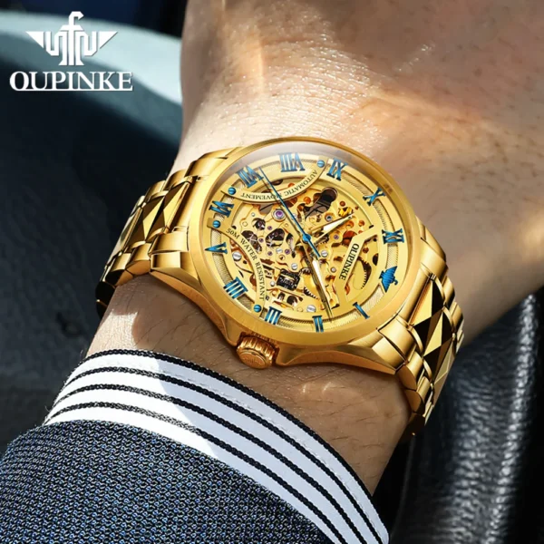 OUPINKE Men's Wristwatch Automatic Mechanical Watches Tungsten Steel Waterproof Luxury Watches Luminous Hollow Out Watch For Men - Image 2