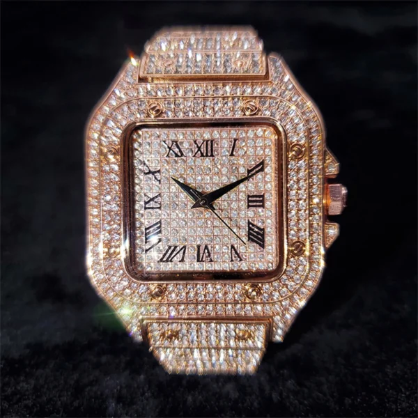 Drip Letter Proud Watch for Men Big Dial Military Quartz Clock Luxury Rhinestone Hip Hop Jewelry Relogio Masculio - Image 5