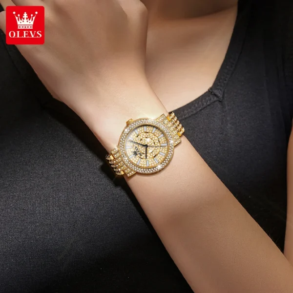 OLEVS Women's Watches Luxury Elegant Full Diamonds Original Quartz Watch for Man Waterproof Stainless Steel Gift Box Bracelet - Image 3