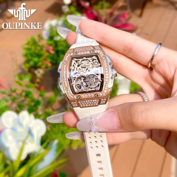 OUPINKE Women's Watches Luxury Fashion Tonneau Dial Wristwatch Original Skeleton Automatic Mechanical Movement Sapphire Mirror - Image 2