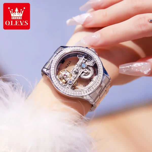 OLEVS Automatic Watch for Women Hollow out Fully Transparent 40mm Dial Luxury Elegant Luxury Brand Original Ladies Watch Set NEW - Image 3