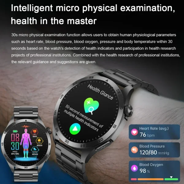 2024 New ECG+PPG Temperature Pulse Physiotherapy Smartwatch Men 466*466 HD Health Management BT Call Sports Waterproof Watches - Image 3