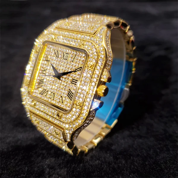 Drip Letter Proud Watch for Men Big Dial Military Quartz Clock Luxury Rhinestone Hip Hop Jewelry Relogio Masculio - Image 6