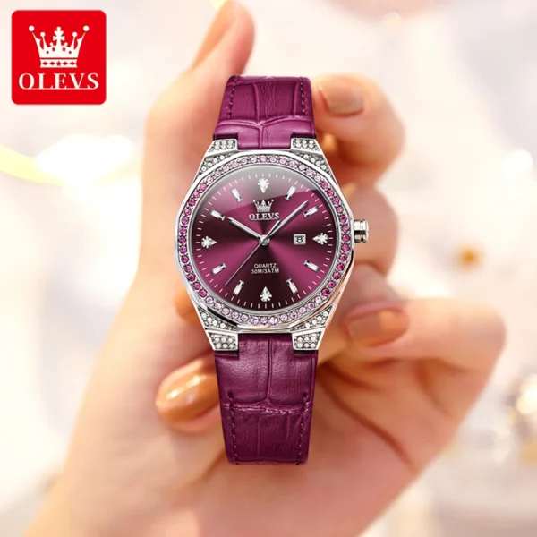 OLEVS Original Women's Watches Diamond Lap Fashion Leather Strap 3m Waterproof Luminous Ladies Wristwatch Quartz Watch for Women - Image 4