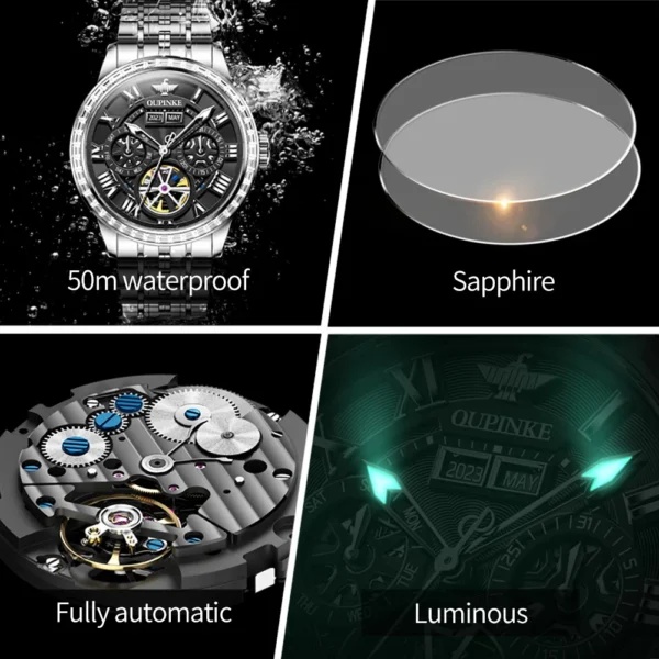OUPINKE 3252 Luxury Business Mechanical Watch For Men Skeleton Flywheel Man Automatic Hand Clock Top Brand Men's Dress Watches - Image 5